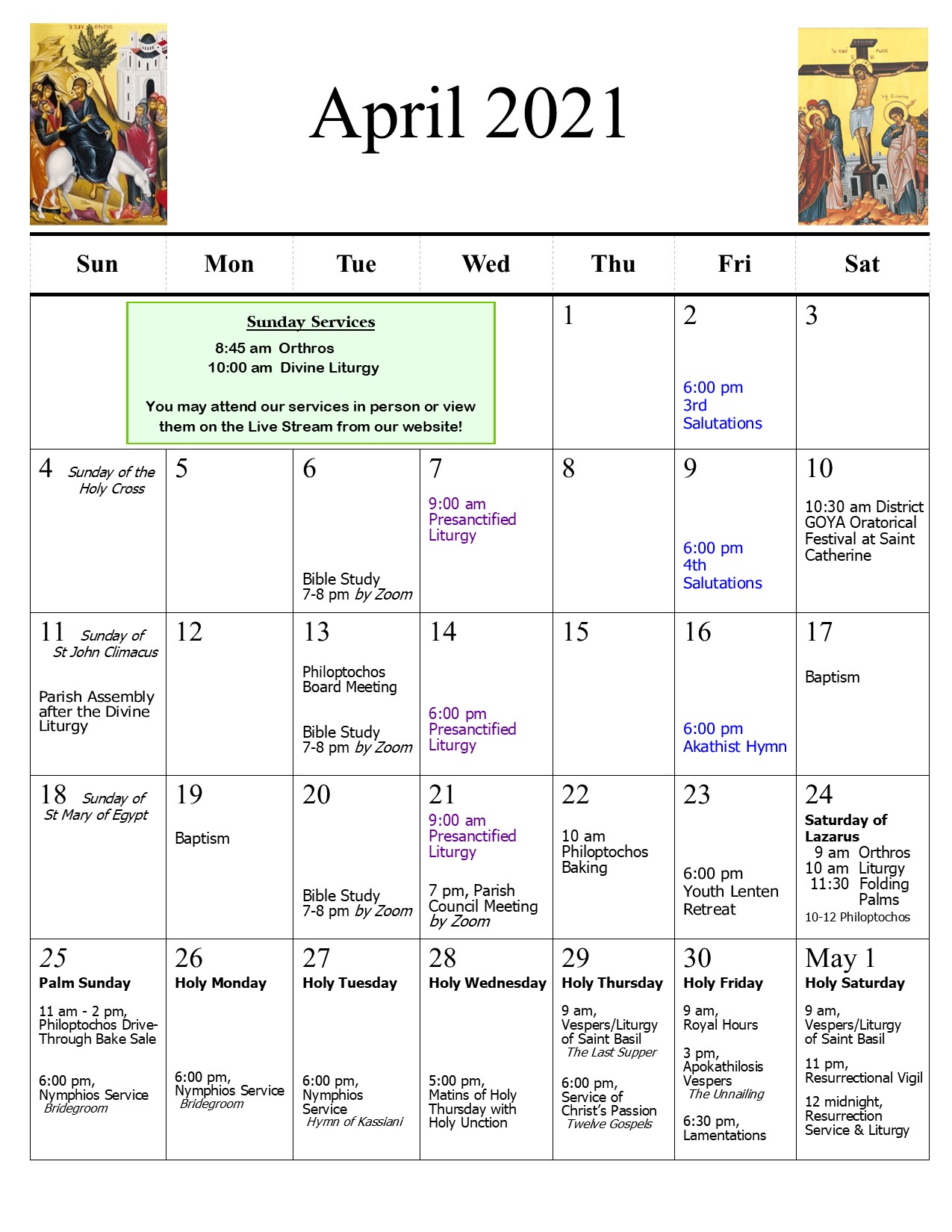 Parish Calendar | St. Catherine Greek Orthodox Church
